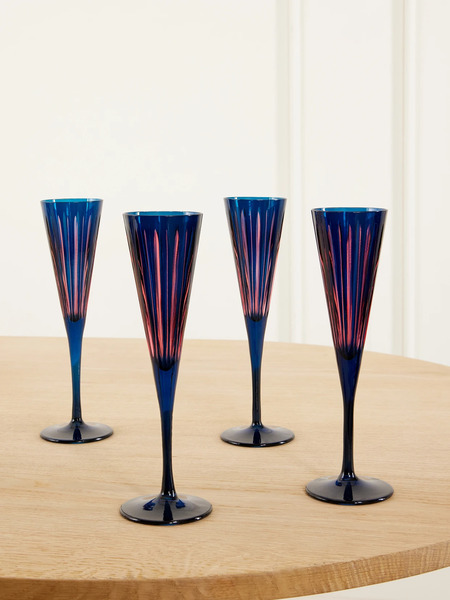  L'objet L'objet - Prism Set Of Four Glass Champagne Flutes - Blue 