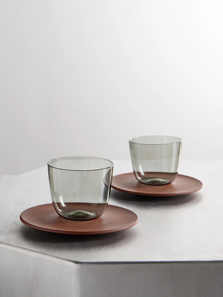  Lobmeyr Lobmeyr - + Meissen Set Of Two Glass And Stoneware Espresso Cups And Saucers - Clear 