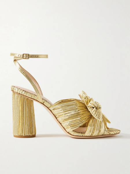  Loeffler Randall Loeffler Randall - Camellia Bow-embellished Lamé Sandals - Gold 