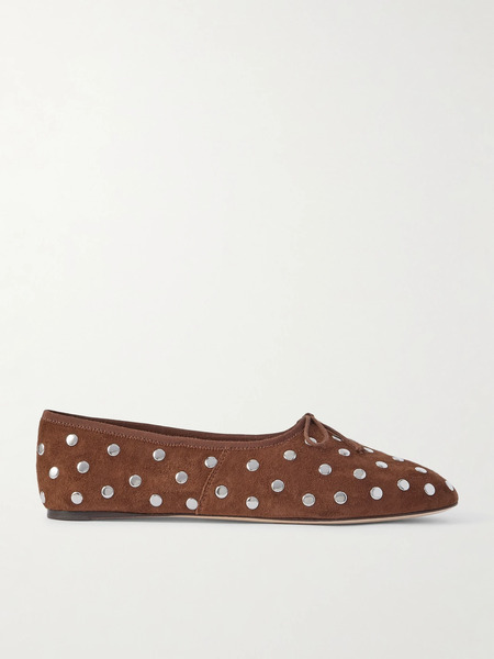  Loeffler Randall Loeffler Randall - Landon Studded Suede Ballet Flats - Dark Brown 
