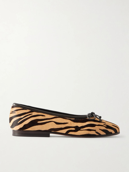  Loeffler Randall Loeffler Randall - Noelle Bow-detailed Leather-trimmed Zebra-print Calf Hair Ballet Flats - Zebra Print 