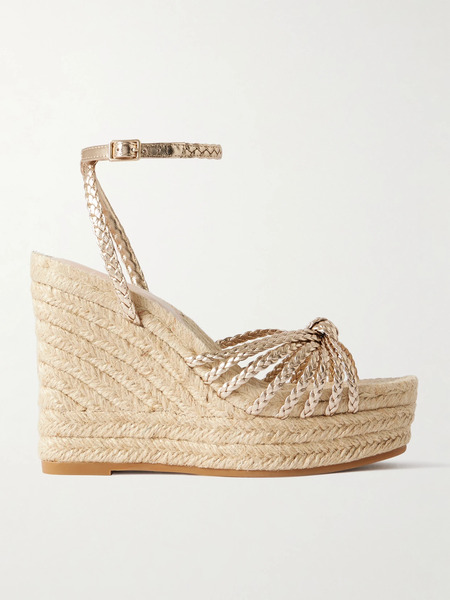  Loeffler Randall Loeffler Randall - Pamela Mignon Metallic Leather Platform Wedge Sandals - Gold 