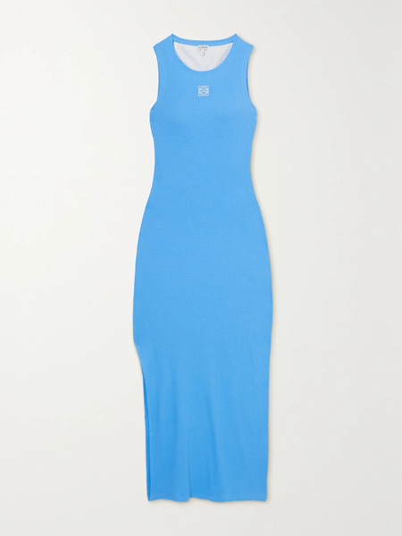  Loewe Loewe - Anagram Embroidered Ribbed Cotton-jersey Midi Dress - Blue 