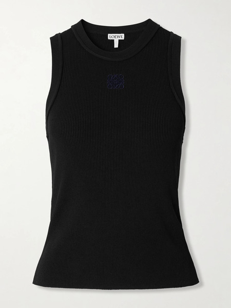  Loewe Loewe - Anagram Embroidered Ribbed-knit Tank - Black 