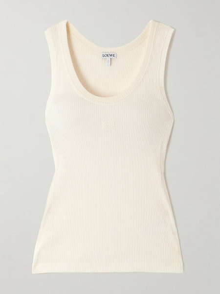  Loewe Loewe - Anagram Embroidered Ribbed Silk-jersey Tank - White 
