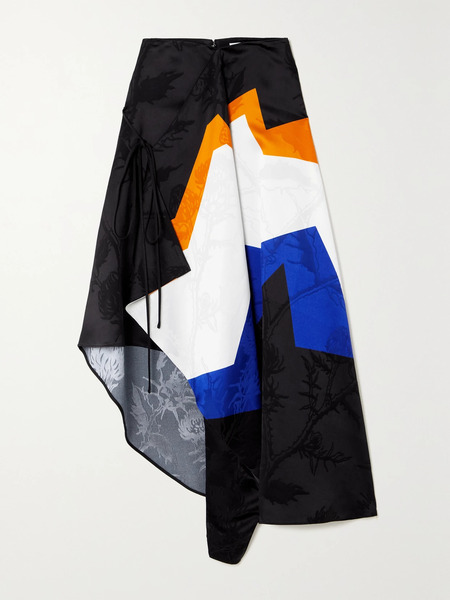  Loewe Loewe - Asymmetric Draped Striped Satin-jacquard Midi Skirt - Black 