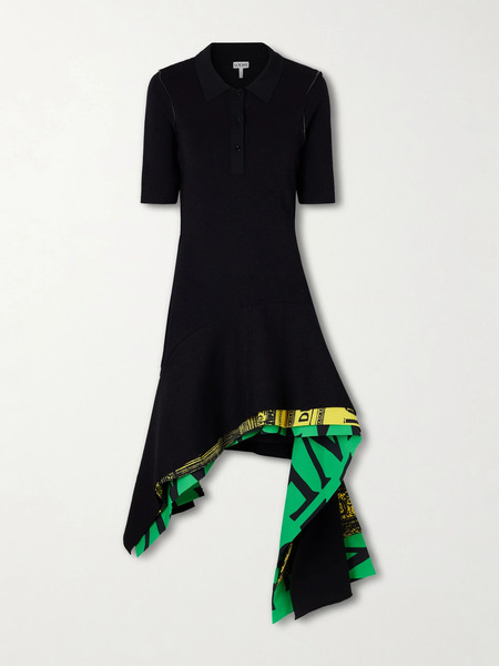  Loewe Loewe - Asymmetric Layered Printed Jersey Midi Dress - Black 