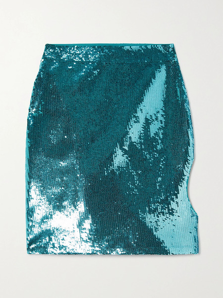  Loewe Loewe - Asymmetric Sequined Stretch-knit Mini Skirt - Turquoise 