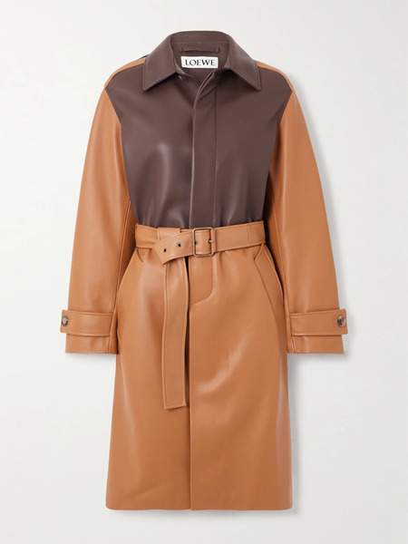  Loewe Loewe - Belted Two-tone Leather Coat - Tan 
