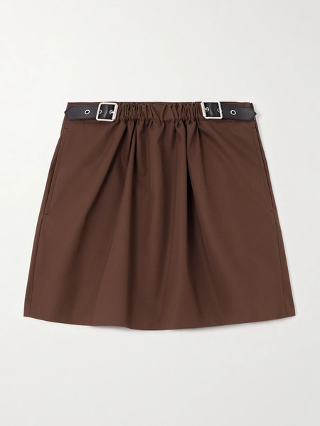  Loewe Loewe - Buckled Leather-trimmed Cotton And Silk-blend Twill Mini Skirt - Brown 
