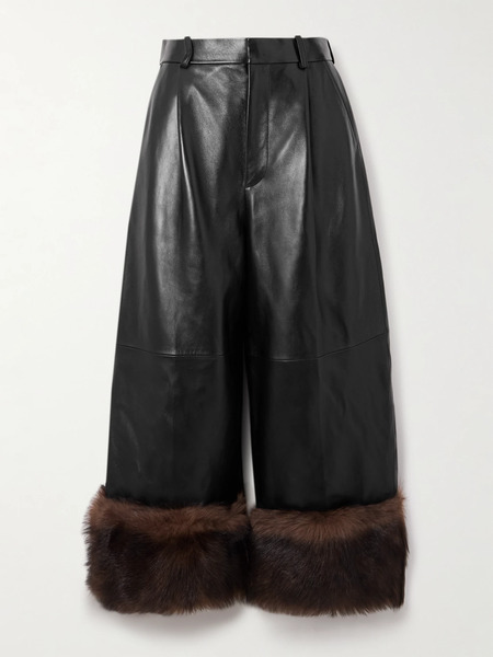  Loewe Loewe - Convertible Cropped Shearling-trimmed Leather Wide-leg Pants - Black 