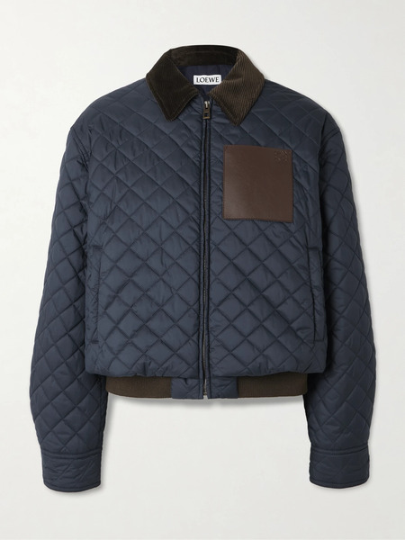  Loewe Loewe - Corduroy And Leather-trimmed Quilted Shell Jacket - Navy 