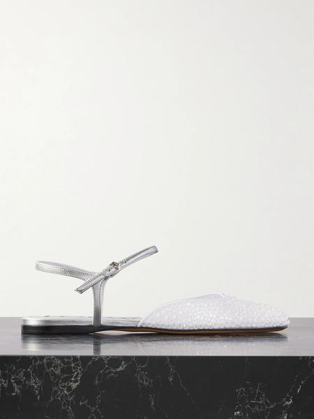  Loewe Loewe - Crystal-embellished Leather And Mesh Ballet Flats - Clear 