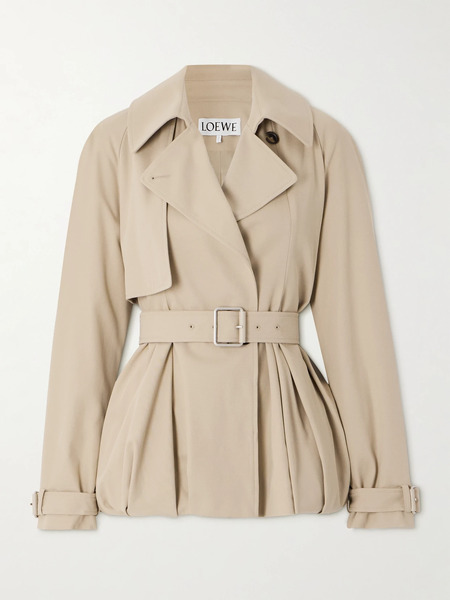  Loewe Loewe - Double-breasted Pleated Cotton-twill Jacket - Beige 
