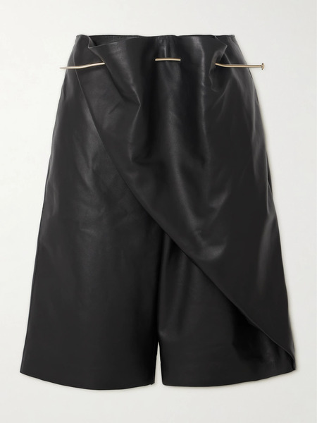  Loewe Loewe - Embellished Draped Leather Shorts - Black 
