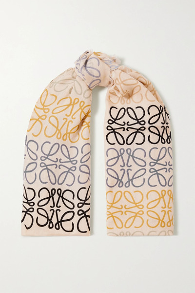  Loewe Loewe - Fringed Printed Wool, Silk And Cashmere-blend Scarf - White 
