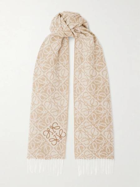  Loewe Loewe - Fringed Wool And Cashmere-blend Jacquard Scarf - Beige 