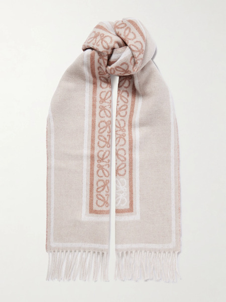  Loewe Loewe - Fringed Wool And Cashmere-blend Jacquard Scarf - Beige 