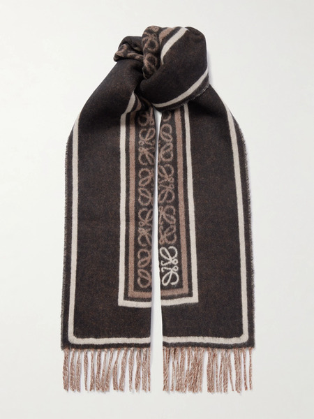  Loewe Loewe - Fringed Wool And Cashmere-blend Jacquard Scarf - Dark Brown 