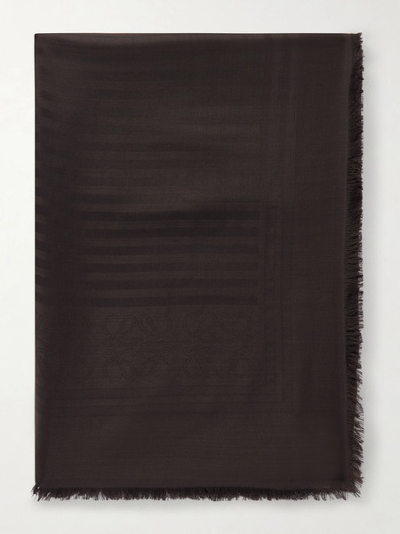  Loewe Loewe - Fringed Wool And Silk-blend Jacquard Scarf - Dark Brown 