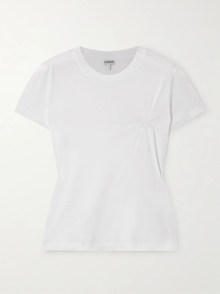  Loewe Loewe - Gathered Embroidered Cotton-blend Piqué T-shirt - White 