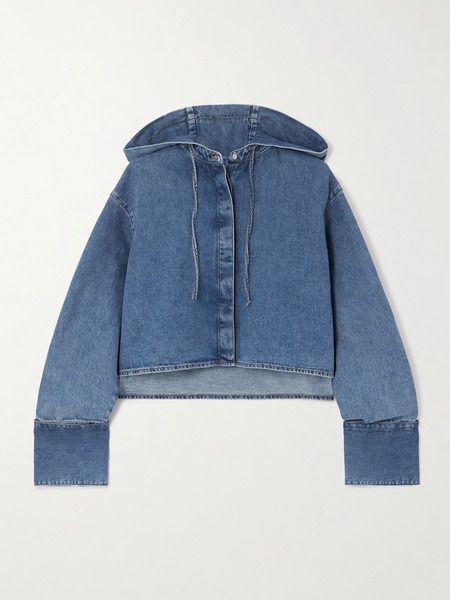  Loewe Loewe - Hooded Cropped Appliquéd Denim Shirt - Blue 