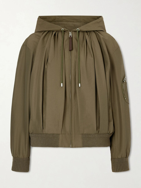  Loewe Loewe - Hooded Leather-trimmed Cotton-blend Jacket - Army Green 