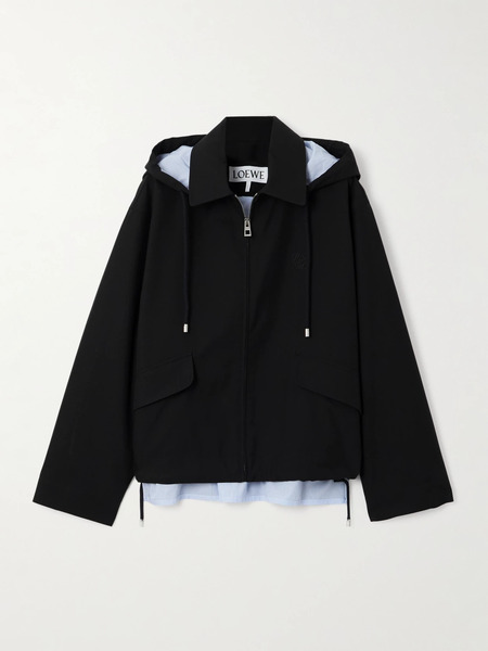  Loewe Loewe - Hooded Striped Poplin-paneled Embroidered Cotton-twill Jacket - Black 