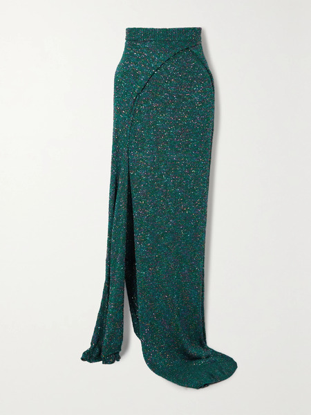  Loewe Loewe - Knotted Sequined Knitted Skirt - Petrol 