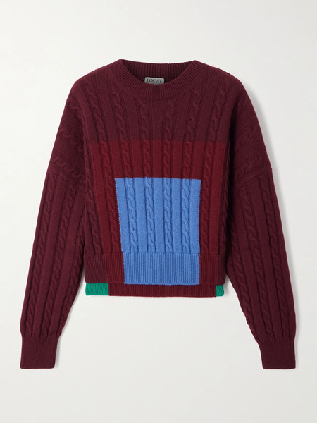  Loewe Loewe - Layered Cable-knit Wool Sweater - Burgundy 