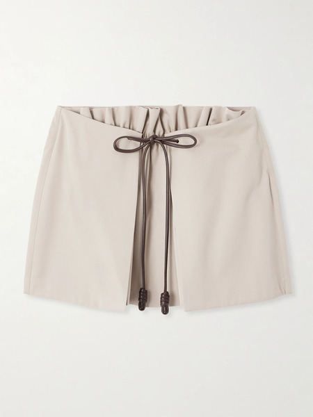  Loewe Loewe - Leather-trimmed Layered Cotton And Silk-blend Mini Skirt - Beige 