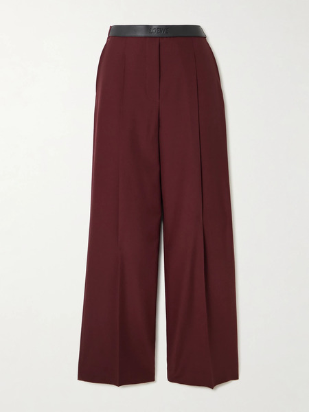  Loewe Loewe - Leather-trimmed Pleated Wool Grain De Poudre Pants - Burgundy 