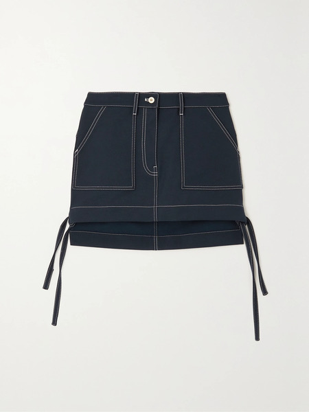  Loewe Loewe - Leather-trimmed Stretch Cotton-blend Twill Mini Skirt - Navy 