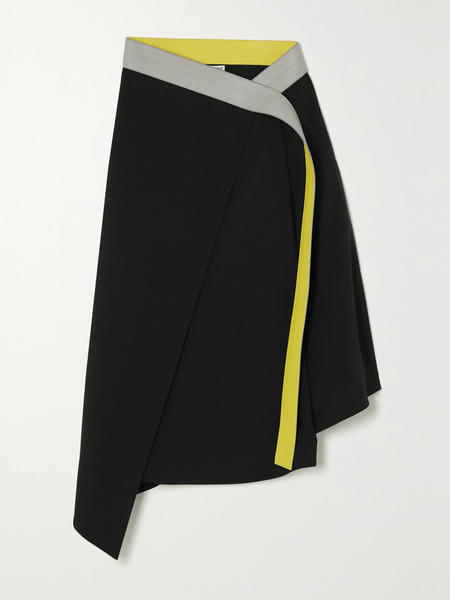 Loewe Loewe - Leather-trimmed Wool-twill Wrap Skirt - Black 