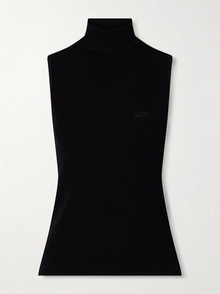  Loewe Loewe - Logo-embroidered Ribbed-knit Turtleneck Top - Black 