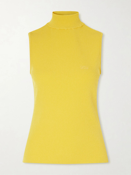  Loewe Loewe - Logo-embroidered Ribbed-knit Turtleneck Top - Yellow 