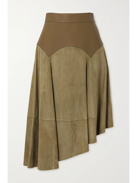  Loewe Loewe - Obi Asymmetric Leather And Suede Skirt - Green 
