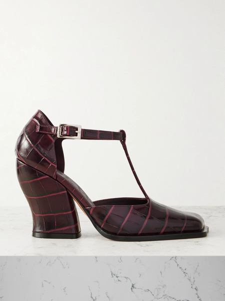 Loewe Loewe - Onda Croc-effect Leather Pumps - Burgundy 