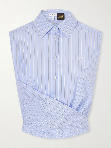  Loewe Loewe - + Paula's Ibiza Anagram Appliquéd Striped Cotton-popeline Top - Blue 