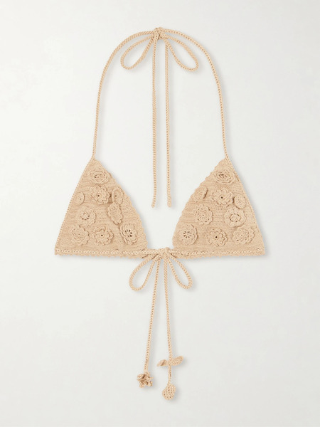  Loewe Loewe - + Paula's Ibiza Crocheted Cotton Triangle Bra - Beige 
