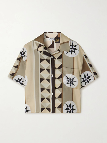  Loewe Loewe - + Paula's Ibiza Cropped Printed Silk-twill Shirt - Brown 
