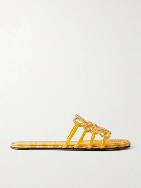  Loewe Loewe - + Paula's Ibiza Leather-trimmed Embroidered Canvas Slides - Bright Yellow 