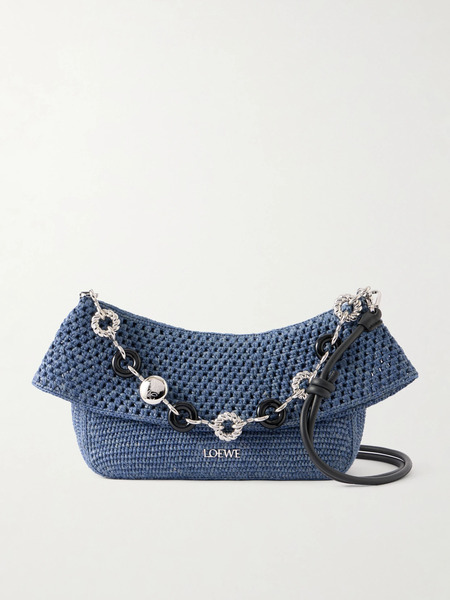  Loewe Loewe - + Paula's Ibiza Ola Embellished Leather-trimmed Raffia Shoulder Bag - Mid Denim 
