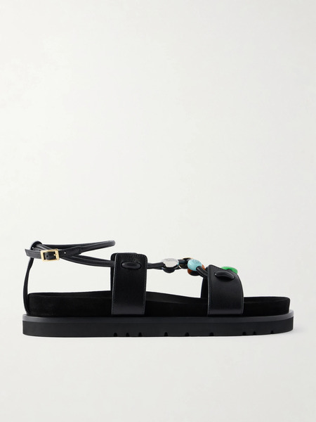  Loewe Loewe - + Paula's Ibiza Pebble Beads Fussbett Suede Sandals - Black 