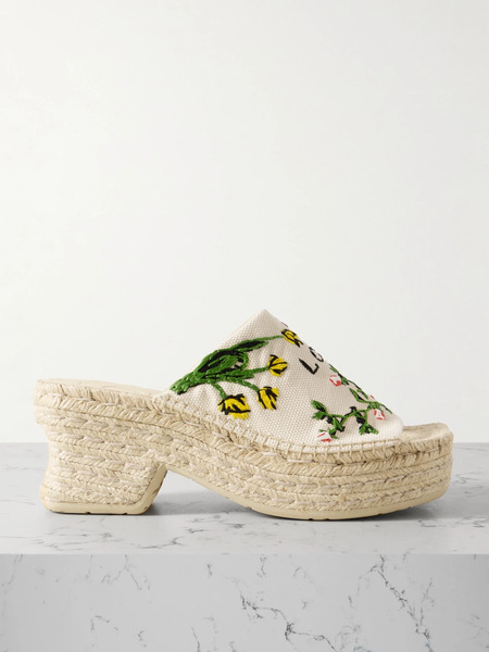  Loewe Loewe - + Paula's Ibiza Petal Embroidered Canvas Platform Espadrille Mules - Cream 