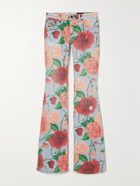  Loewe Loewe - + Paula's Ibiza Roses Leather-trimmed Floral-print Flared Jeans - Pink 