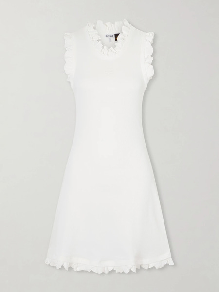  Loewe Loewe - + Paula's Ibiza Ruffled Cotton-blend Mini Dress - White 