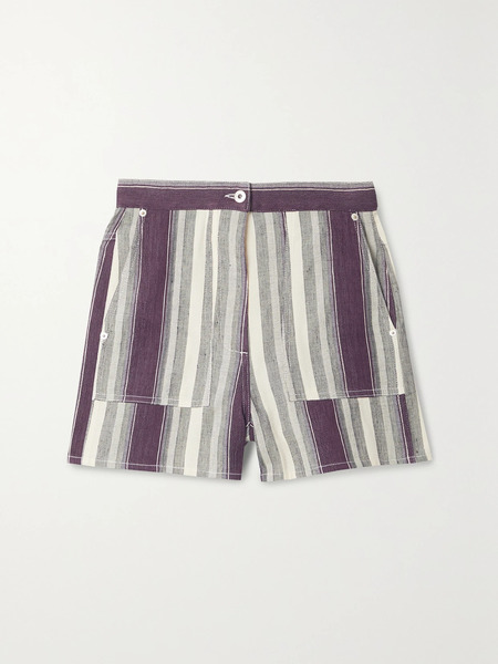  Loewe Loewe - + Paula's Ibiza Striped Linen And Cotton-blend Shorts - Burgundy 