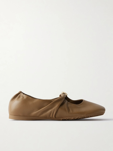  Loewe Loewe - Pebble Embellished Leather Ballet Flats - Brown 