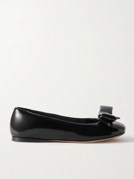  Loewe Loewe - Puffy Bow-detailed Glossed-leather Ballet Flats - Black 